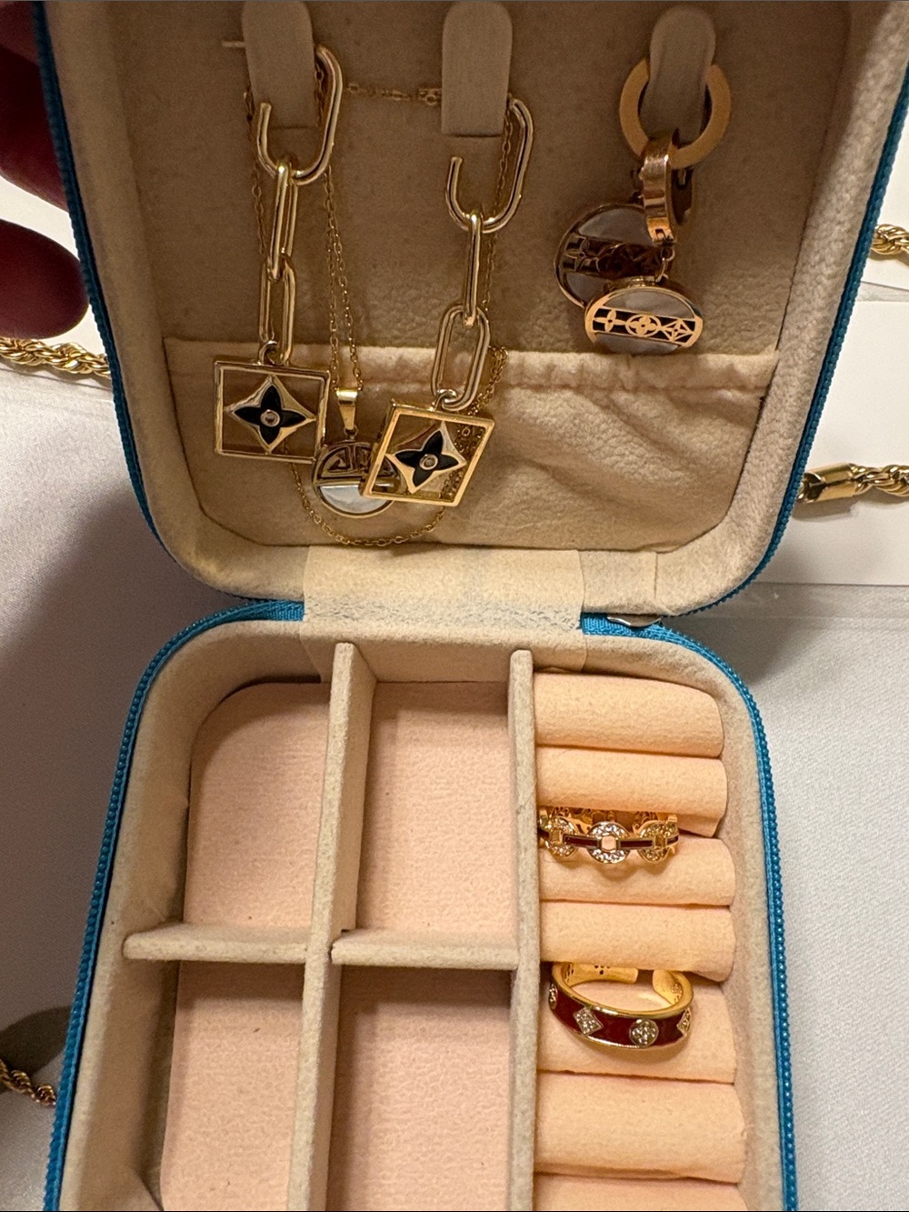 assortment of jewelry with jewelry box